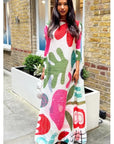 Multi Color Print Pleated Dress in three quarter sleeves in floral print