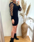 Black Bodycon Knit Dress with Polka Dot Organza Sleeves