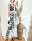 Spotted design Lace shirt dress cardigan in White