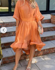 Ruffle Hem Oversized dress with belt in orange
