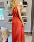 Chiffon pleated full length wedding maxi dress (Salmon pink)