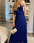 Chiffon pleated full length wedding maxi dress (Royal Blue)