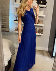 Chiffon pleated full length wedding maxi dress (Royal Blue)