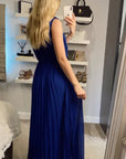 Chiffon pleated full length wedding maxi dress (Royal Blue)
