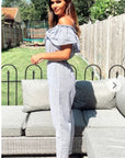 Blue Stripe Cotton Blend Jumpsuits Beach Holiday