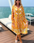 Orange Yellow Paisley Print artwork print Stain Oversized shirt dress
