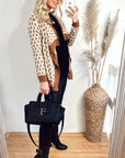 Metallic Gold Trims Stripe And Diamond Print Wool Blend Knitted Cardigan