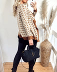 Metallic Gold Trims Stripe And Diamond Print Wool Blend Knitted Cardigan