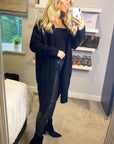 Oversized Boxy rib knit long cardigan with front pocket in black