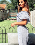 Blue Stripe Cotton Blend Jumpsuits Beach Holiday