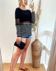 Stripe Print with Lace Bust Design Top (BLACK)