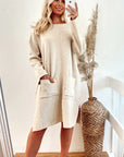Wool blend knitted ribbed dress