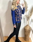 Metallic gold trims Fair isle Print Jumper