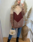 Oversized super soft colour block jumper in beige