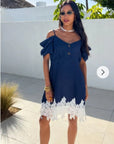 Floral Crochet Lace hem ccold shoulder dress