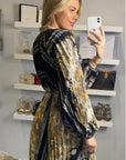 Black and Gold  Print Scarf print Full pleated Shirt dress
