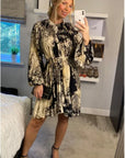 Black and White Scarf print Full pleated Shirt dress