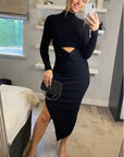 Soft Knitted Ribbed Midi Bodycon front OR back cut out design Dress In Black