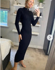 Soft Knitted Ribbed Midi Bodycon front OR back cut out design Dress In Black