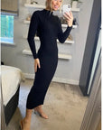 Soft Knitted Ribbed Midi Bodycon front OR back cut out design Dress In Black