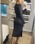 Lace up and cut out design Metallic midi bodycon dress in Black