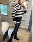 Soft Knit Striped roll-neck design cozy wool-blended jumper in black