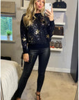 Sequin embellished with stars design knit jumper in black