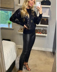 Sequin embellished with stars design knit jumper in black
