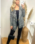 Black & Grey Waterfall Draped knit Cardigan