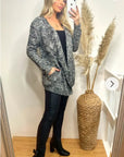 Black & Grey Waterfall Draped knit Cardigan