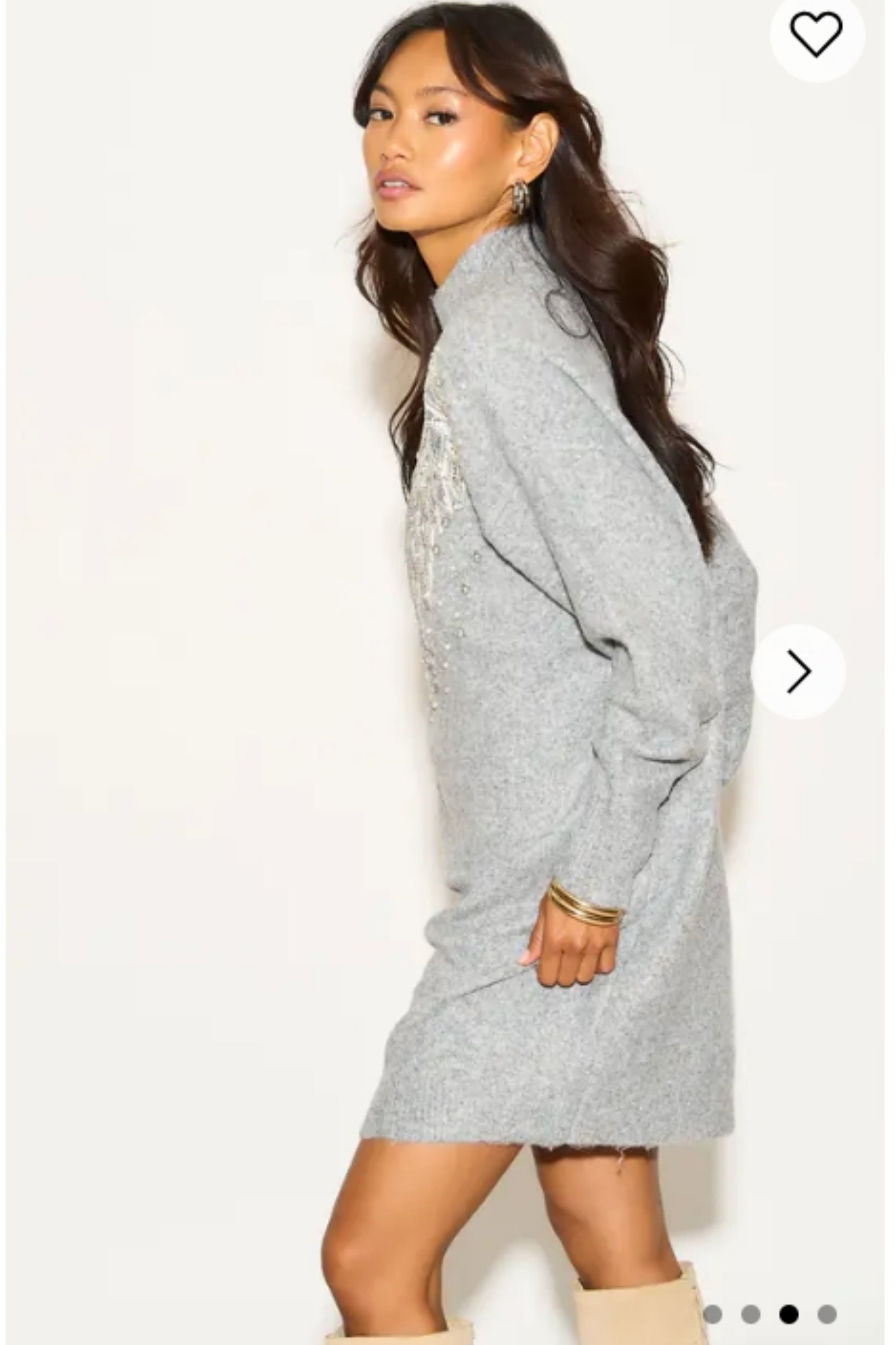 Multi Diamonded and Sequin design pattern Embroidered Long Jumper in grey