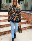 Orange Multi floral-jacquard wool blend oversized jumper