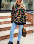 Orange Multi floral-jacquard wool blend oversized jumper
