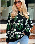White Multi floral-jacquard wool blend oversized jumper