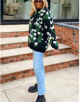 White Multi floral-jacquard wool blend oversized jumper