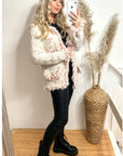 White pink Color Tweed Effect Knitted short Cardigan Jacket