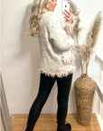 White pink Color Tweed Effect Knitted short Cardigan Jacket