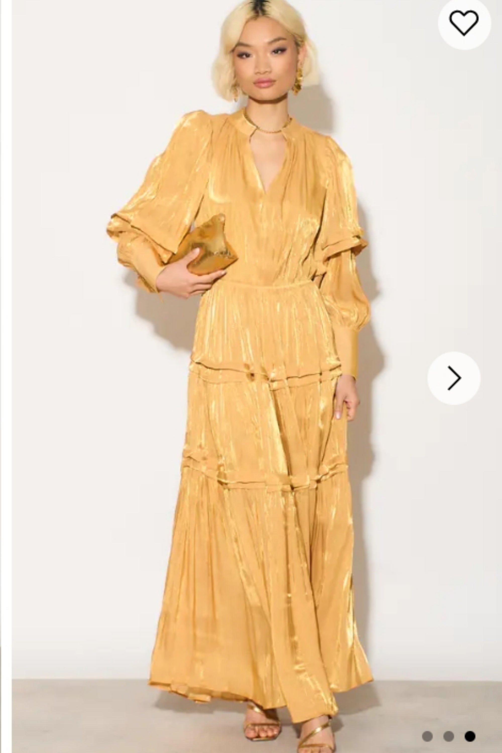 Silky feeling organza midi dress with ruffle design on sleeves and skirt hem