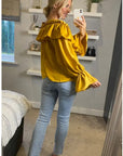 Front Frill detail long sleeves blouse top in Mustard Yellow