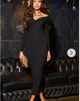 Soft Knit off the shoulder neckline long sleeves bodycon dress