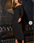 Soft Knit off the shoulder neckline long sleeves bodycon dress