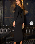 Soft Knit off the shoulder neckline long sleeves bodycon dress
