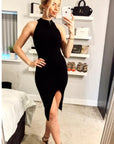 Front Open bodycon knit dress in Black