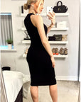 Front Open bodycon knit dress in Black
