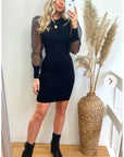 Black Bodycon Mini Dress with Organza Sleeves
