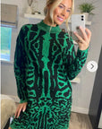 Fine Knit Leopard Print Pattern design Jumper in Green