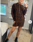 Fine Knit Leopard Print Pattern design Jumper in Coffee Brown