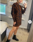 Fine Knit Leopard Print Pattern design Jumper in Coffee Brown