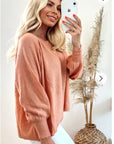 Knitted Plain Colour Brushed Bell Sleeves Jumper