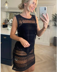 Holiday floral pattern crochet lace midi dress